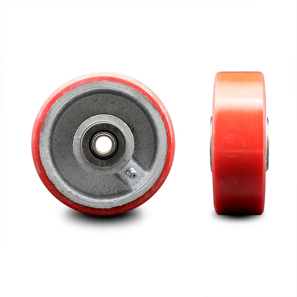 SCC-4" Red Poly on Cast Iron Wheel Only w/Roller Bearing-1/2" Bore-700 lb Cpty